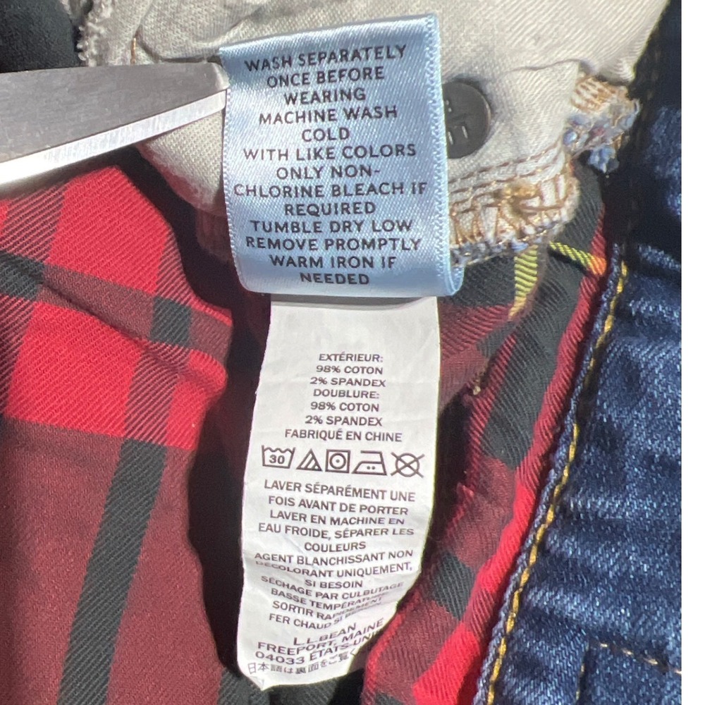 LL Bean Signature Modern Straight Leg Flannel Lined Jeans Blue Plaid Cuff 6 - Picture 8 of 14